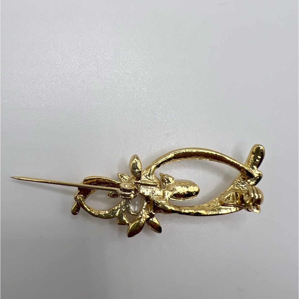 ✨ Vintage-Style Gold Plated Pearl & Crystal Brooch w/ Matching Earrings - Picture 4 of 4
